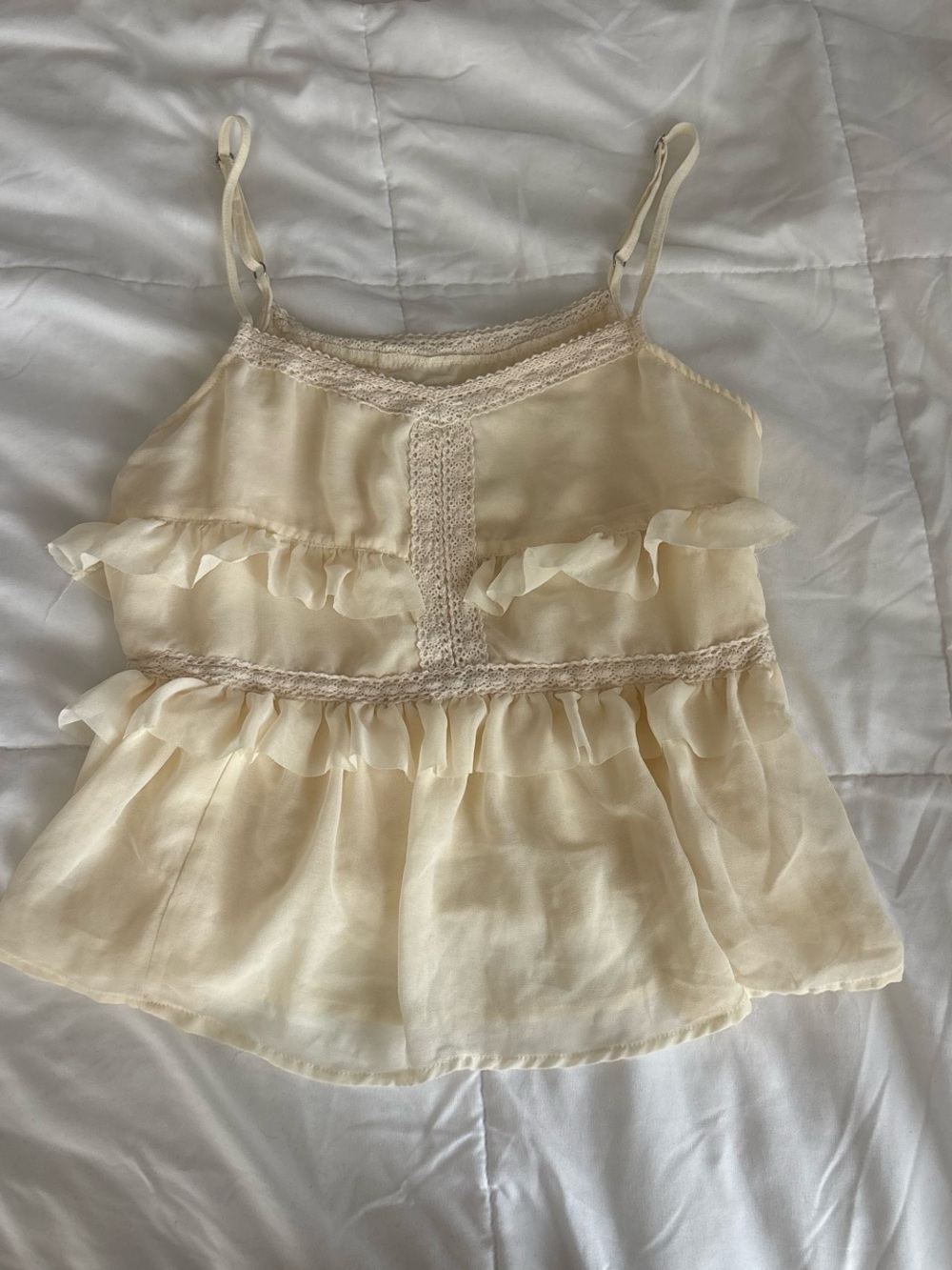 Vintage Cream Ruffle Cami Top